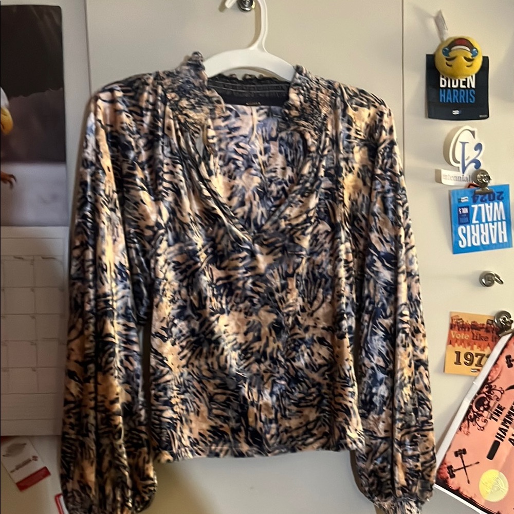 Free People Black and Tan Ruched Blouse